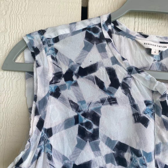 Rebecca Taylor Geoprint Silk Sleeveless Blouse 4 - Picture 7 of 12